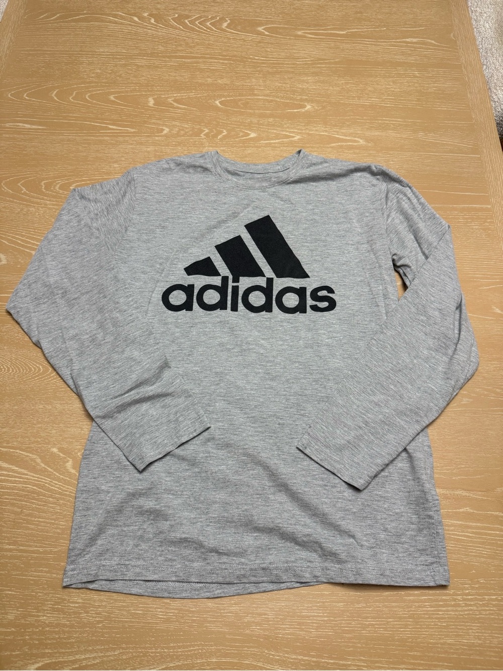 adidas Gray Long-Sleeve Tee with Black Logo